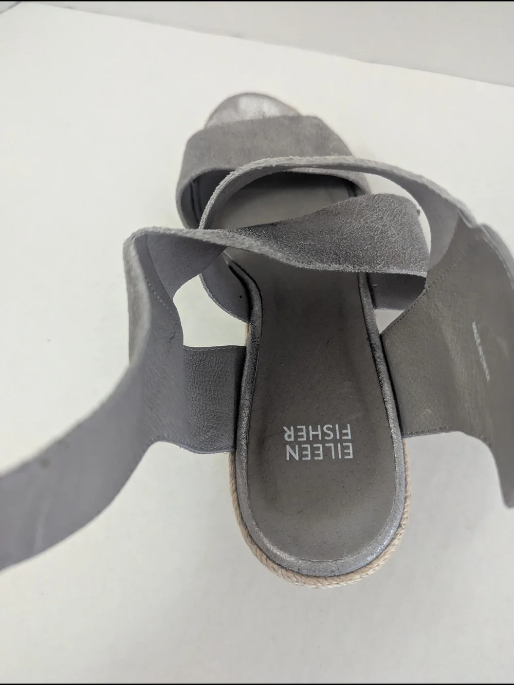 Eileen Fisher Willow Leather Metallic Gray Platform Sandal Open Toe Size 8.5 US